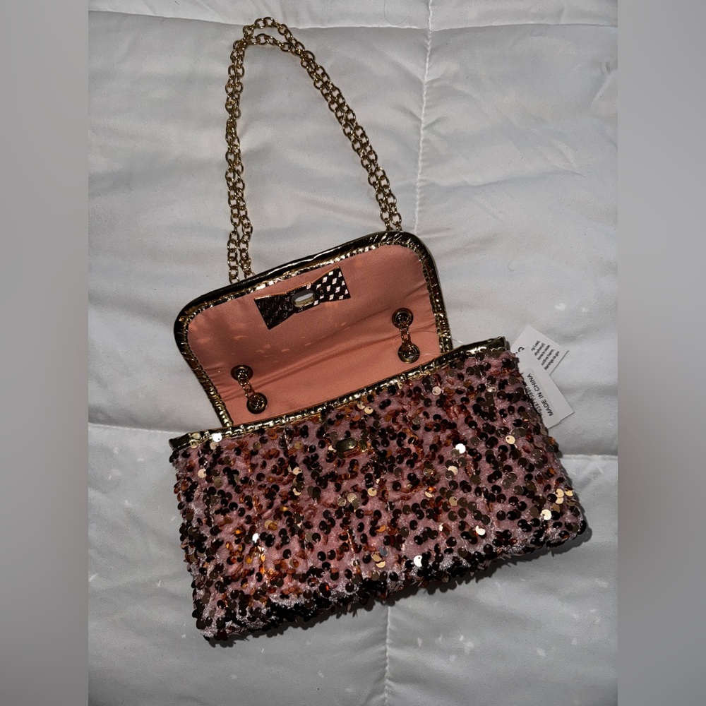 Olivia Miller Pink and Gold Sequin Shoulder Bag - Picture 2 of 5